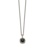 Shey Couture Sterling Silver with 14K Accent 18 Inch Antiqued Checkerboard-cut Black Onyx Necklace - QT-0400AB69-6878