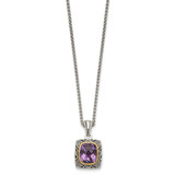 Shey Couture Sterling Silver with 14K Accent 18 Inch Antiqued Checkerboard-cut Cushion Bezel Amethyst Necklace
