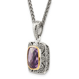 Shey Couture Sterling Silver with 14K Accent 18 Inch Antiqued Checkerboard-cut Cushion Bezel Amethyst Necklace
