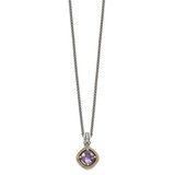 Shey Couture Sterling Silver with 14K Accent 18 Inch Antiqued Cushion Amethyst Necklace - QT-1585F93A-2717