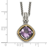 Shey Couture Sterling Silver with 14K Accent 18 Inch Antiqued Cushion Amethyst Necklace - QT-1585F93A-2717