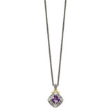 Shey Couture Sterling Silver with 14K Accent 18 Inch Antiqued Cushion Amethyst Necklace - QT-84601F58-7328