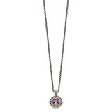 Shey Couture Sterling Silver with 14K Accent 18 Inch Antiqued Cushion Amethyst Necklace - QT-996E0031-2303