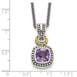 Shey Couture Sterling Silver with 14K Accent 18 Inch Antiqued Cushion Bezel Amethyst Necklace - QT-1D5E296C-8319