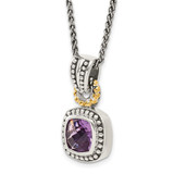 Shey Couture Sterling Silver with 14K Accent 18 Inch Antiqued Cushion Bezel Amethyst Necklace - QT-1D5E296C-8319