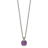 Shey Couture Sterling Silver with 14K Accent 18 Inch Antiqued Cushion Checkerboard Amethyst Necklace - QT-1AA85170-3200