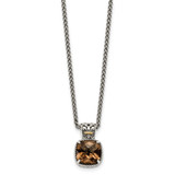 Shey Couture Sterling Silver with 14K Accent 18 Inch Antiqued Cushion Checkerboard Smoky Quartz Necklace - QT-1BF7E9FF-4287