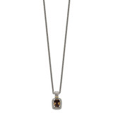 Shey Couture Sterling Silver with 14K Accent 18 Inch Antiqued Cushion Checkerboard Smoky Quartz Necklace - QT-D50597EC-3014