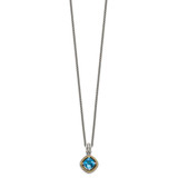 Shey Couture Sterling Silver with 14K Accent 18 Inch Antiqued Cushion Swiss Blue Topaz Necklace