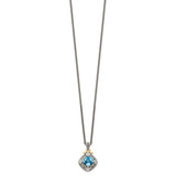 Shey Couture Sterling Silver with 14K Accent 18 Inch Antiqued Diamond and Cushion Blue Topaz Necklace