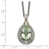 Shey Couture Sterling Silver with 14K Accent 18 Inch Antiqued Diamond and Pear Shaped Green Quartz Necklace