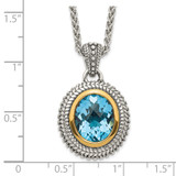 Shey Couture Sterling Silver with 14K Accent 18 Inch Antiqued Oval Bezel Light Swiss Blue Topaz Necklace