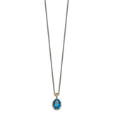 Shey Couture Sterling Silver with 14K Accent 18 Inch Antiqued Oval London Blue Topaz Oval Necklace
