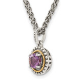 Shey Couture Sterling Silver with 14K Accent 18 Inch Antiqued Round Amethyst Necklace - QT-30A40BDA-6942