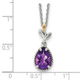 Shey Couture Sterling Silver with 14K Accent 18 Inch Leaves with Checkerboard Pear Shaped Amethyst Necklace with 2 Inch Extender