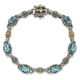 Shey Couture Sterling Silver with 14K Accent 7.25 Inch Antiqued Oval Swiss Blue Topaz Bracelet