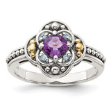 Shey Couture Sterling Silver with 14k Accent Antiqued .41 Amethyst / .09Swiss Blue Topaz Ring - QT-C020BB7A-9739