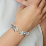 Shey Couture Sterling Silver with 14K Accent Antiqued 1/2 carat Diamond Hinged Cuff Bracelet - QT-7018E6ED-9581