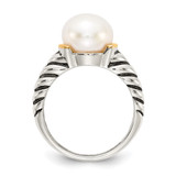 Shey Couture Sterling Silver with 14K Accent Antiqued 10mm Button Freshwater Cultured Pearl Ring - QT-F220366A-6314