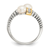 Shey Couture Sterling Silver with 14K Accent Antiqued 5.5-6mm Freshwater Cultured Pearl and Diamond By-Pass Ring - QT-BE2C9C31-2936