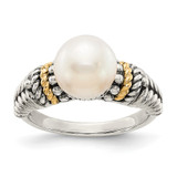 Shey Couture Sterling Silver with 14K Accent Antiqued 8mm Freshwater Cultured Pearl Ring - QT-CABC7A69-1379