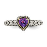Shey Couture Sterling Silver with 14K Accent Antiqued Amethyst Heart Ring - QT-6945BDBA-9359