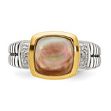 Shey Couture Sterling Silver with 14K Accent Antiqued Black Mother of Pearl and Diamond Ring - QT-B33F5AF8-7496