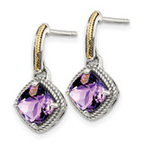 Shey Couture Sterling Silver with 14K Accent Antiqued Cushion Amethyst Post Dangle Earrings - QT-3ACB12E9-7009