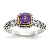 Shey Couture Sterling Silver with 14K Accent Antiqued Cushion Amethyst Ring - QT-F7CDA52A-8080