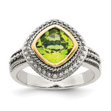 Shey Couture Sterling Silver with 14K Accent Antiqued Cushion Bezel Peridot Ring - QT-6668606F-8355