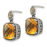 Shey Couture Sterling Silver with 14K Accent Antiqued Cushion Citrine Dangle Post Earrings - QT-4F97B03F-7771