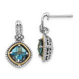 Shey Couture Sterling Silver with 14K Accent Antiqued Cushion London Blue Topaz Post Dangle Earrings - QT-A37DD06A-8528