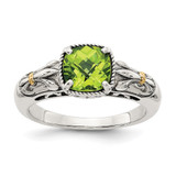 Shey Couture Sterling Silver with 14K Accent Antiqued Cushion Peridot Ring - QT-CED6C9A7-3601