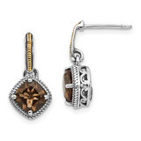 Shey Couture Sterling Silver with 14K Accent Antiqued Cushion Smoky Quartz Post Dangle Earrings - QT-AD153A21-4712