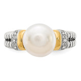 Shey Couture Sterling Silver with 14K Accent Antiqued Diamond and 9.5-10mm Freshwater Cultured Pearl Ring - QT-053BC1AD-6386