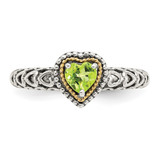 Shey Couture Sterling Silver with 14K Accent Antiqued Heart Peridot Ring - QT-876617B9-4299