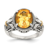 Shey Couture Sterling Silver with 14K Accent Antiqued Oval Citrine Ring - QT-F77FA69C-2420