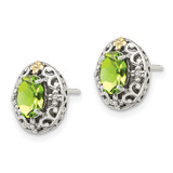 Shey Couture Sterling Silver with 14K Accent Antiqued Oval Peridot Post Earrings