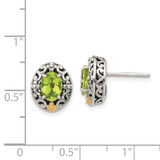 Shey Couture Sterling Silver with 14K Accent Antiqued Oval Peridot Post Earrings