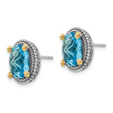 Shey Couture Sterling Silver with 14K Accent Antiqued Oval Swiss Blue Topaz Post Earrings