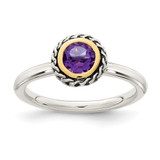 Shey Couture Sterling Silver with 14K Accent Antiqued Round Bezel Amethyst Ring - QT-EA8D1952-2310