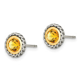 Shey Couture Sterling Silver with 14K Accent Antiqued Round Bezel Citrine Post Earrings
