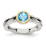 Shey Couture Sterling Silver with 14K Accent Antiqued Round Bezel Sky Blue Topaz Ring - QT-9E036E17-8326