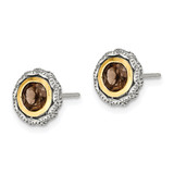 Shey Couture Sterling Silver with 14K Accent Antiqued Round Bezel Smoky Quartz Post Earrings