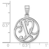 Small Sterling Silver Rhodium-plated Fancy Script Letter Y Initial Pendant
