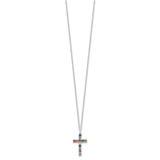 SS Multi Color E-Coating CZ Cross 16in w/2in ext Necklace