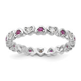 SS Rhodium-plated .14Lab Cr. Ruby and .27Cr. Wh Sapphire Heart Ring - QR-4FBCB067-5311