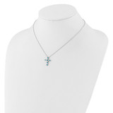 SS RH-plated Blue CZ December Birthstone Cross w/2in ext Necklace