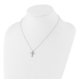 SS RH-plated Lt Purple CZ June Birthstone Cross w/2in ext Necklace