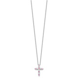 SS RH-plated Pink CZ October Birthstone Cross w/2in ext Necklace